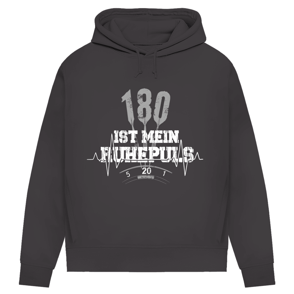 180 ist mein Ruhepuls Damen Premium Bio Hoodie in grau mit Dart- und Herzschlag-Design.