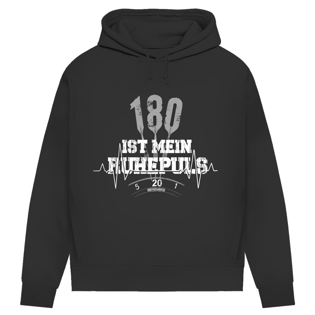 180 ist mein Ruhepuls Damen Premium Bio Hoodie mit Dartmotiv und Herzschlaglinie in Schwarz