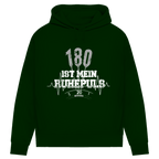 180 ist mein Ruhepuls Damen Premium Bio Hoodie auf grünem Hintergrund mit Herzschlag-Motiv.