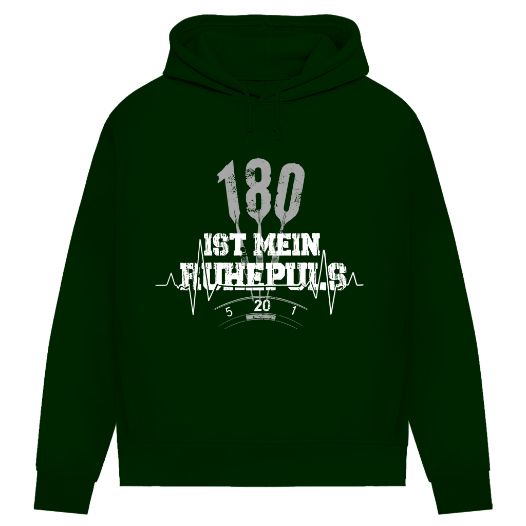 180 ist mein Ruhepuls Damen Premium Bio Hoodie auf grünem Hintergrund mit Herzschlag-Motiv.