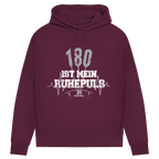 180 ist mein Ruhepuls Damen Premium Bio Hoodie in bordeaux mit auffälligem Dart-Statement und Herzschlag-Motiv.