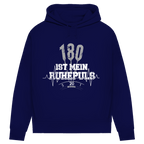 180 ist mein Ruhepuls Damen Premium Bio Hoodie design in navy with darts and heartbeat graphic