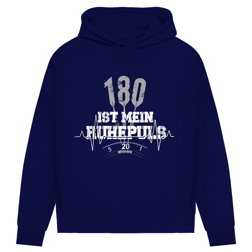 180 ist mein Ruhepuls Damen Premium Bio Hoodie design in navy with darts and heartbeat graphic