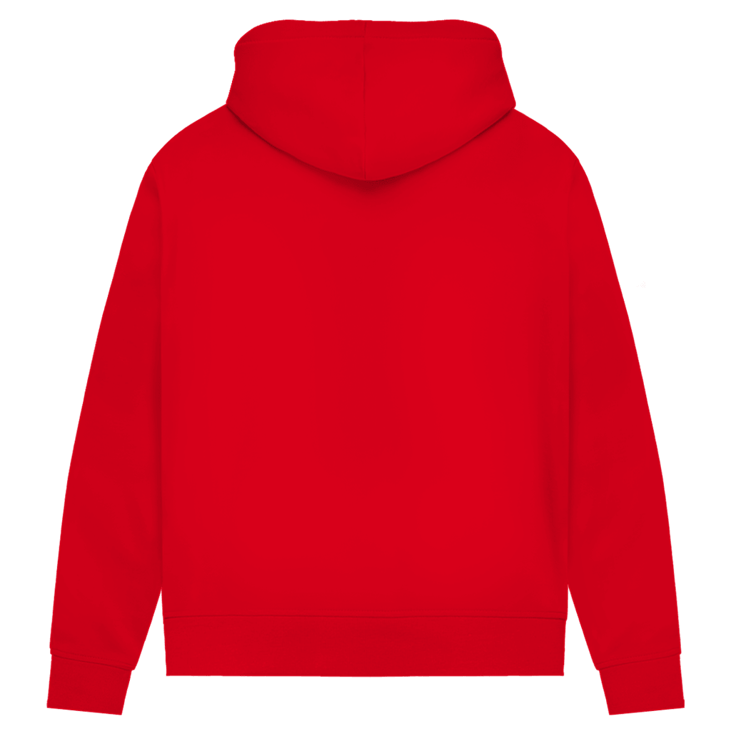 180 ist mein Ruhepuls Damen Premium Bio Hoodie in leuchtendem Rot, Rückansicht des Designs.