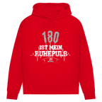 180 ist mein Ruhepuls Damen Premium Bio Hoodie in rot mit Herzschlag und Dart-Design.