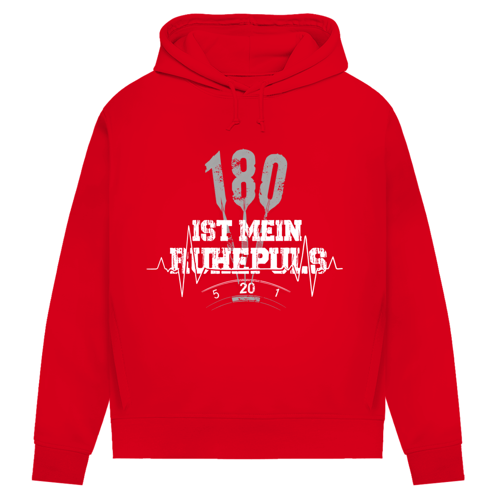 180 ist mein Ruhepuls Damen Premium Bio Hoodie in rot mit Herzschlag und Dart-Design.