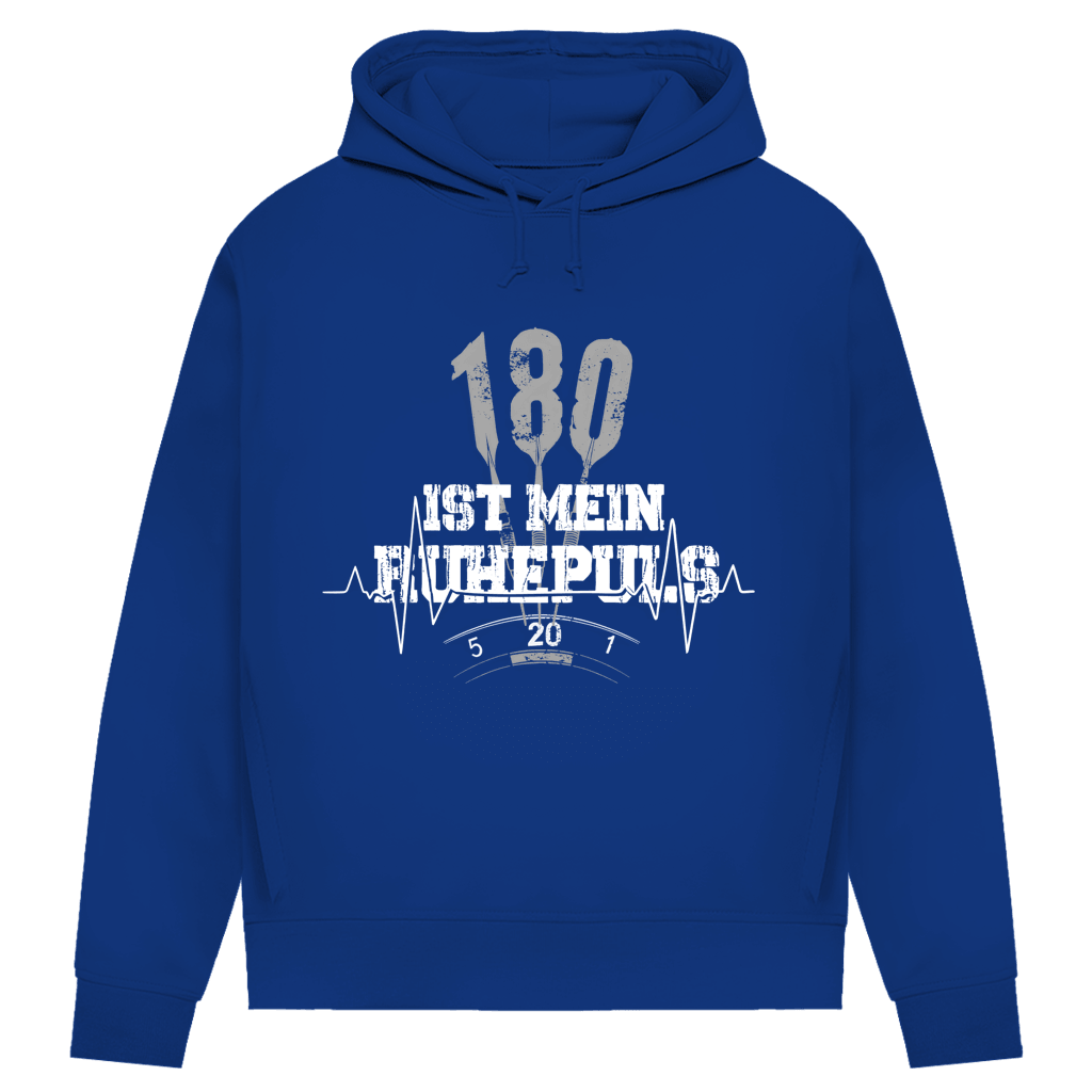 180 ist mein Ruhepuls Damen Premium Bio Hoodie in Blau mit Dart-Design und Herzschlag-Motiv.