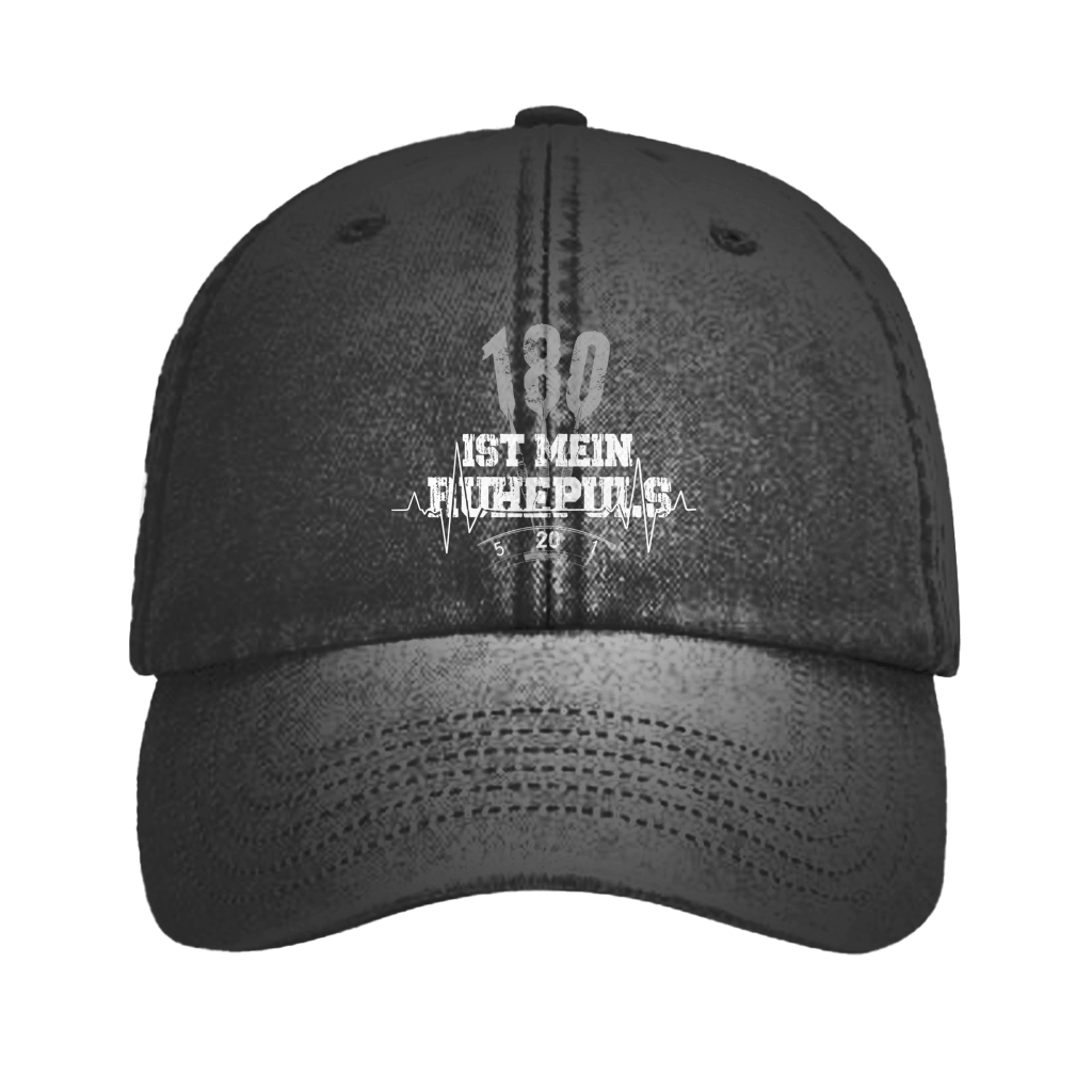 180 ist mein Ruhepuls Vintage Cap in schwarz mit Dart-Humor und Herzschlag-Design.