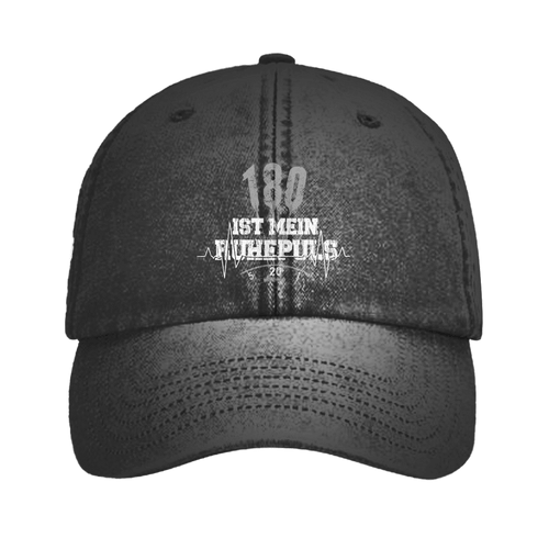 180 ist mein Ruhepuls Vintage Cap in schwarz mit Dart-Humor und Herzschlag-Design.