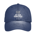 180 ist mein Ruhepuls Vintage Cap in navy blue with dart-themed design and heartbeat line.