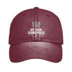 180 ist mein Ruhepuls Vintage Cap in burgundy with dart-themed design and heartbeat line.
