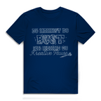 Du nennst es Bust Herren Premium Bio T-Shirt in navy blue with creative typography and dart elements.