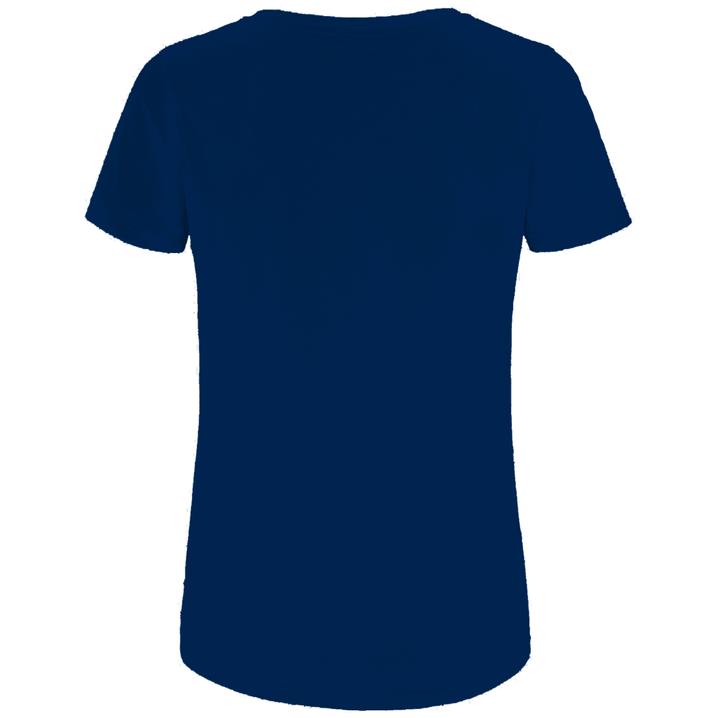 Du nennst es Bust Damen Premium Bio T-Shirt, Rückansicht in dunkelblauer Farbe.