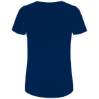 Du nennst es Bust Damen Premium Bio T-Shirt, Rückansicht in dunkelblauer Farbe.