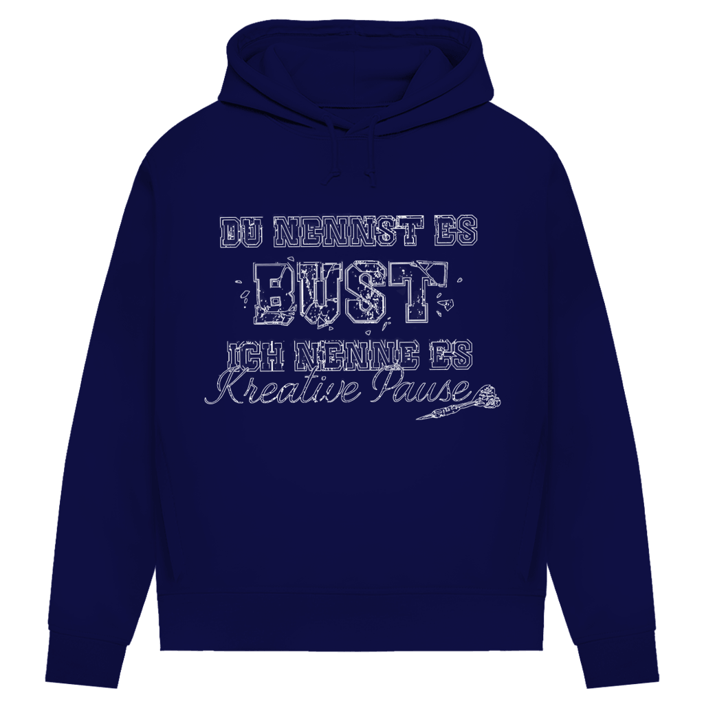 Du nennst es Bust Damen Premium Bio Hoodie in navy mit kreativer Dart-Designbeschreibung.