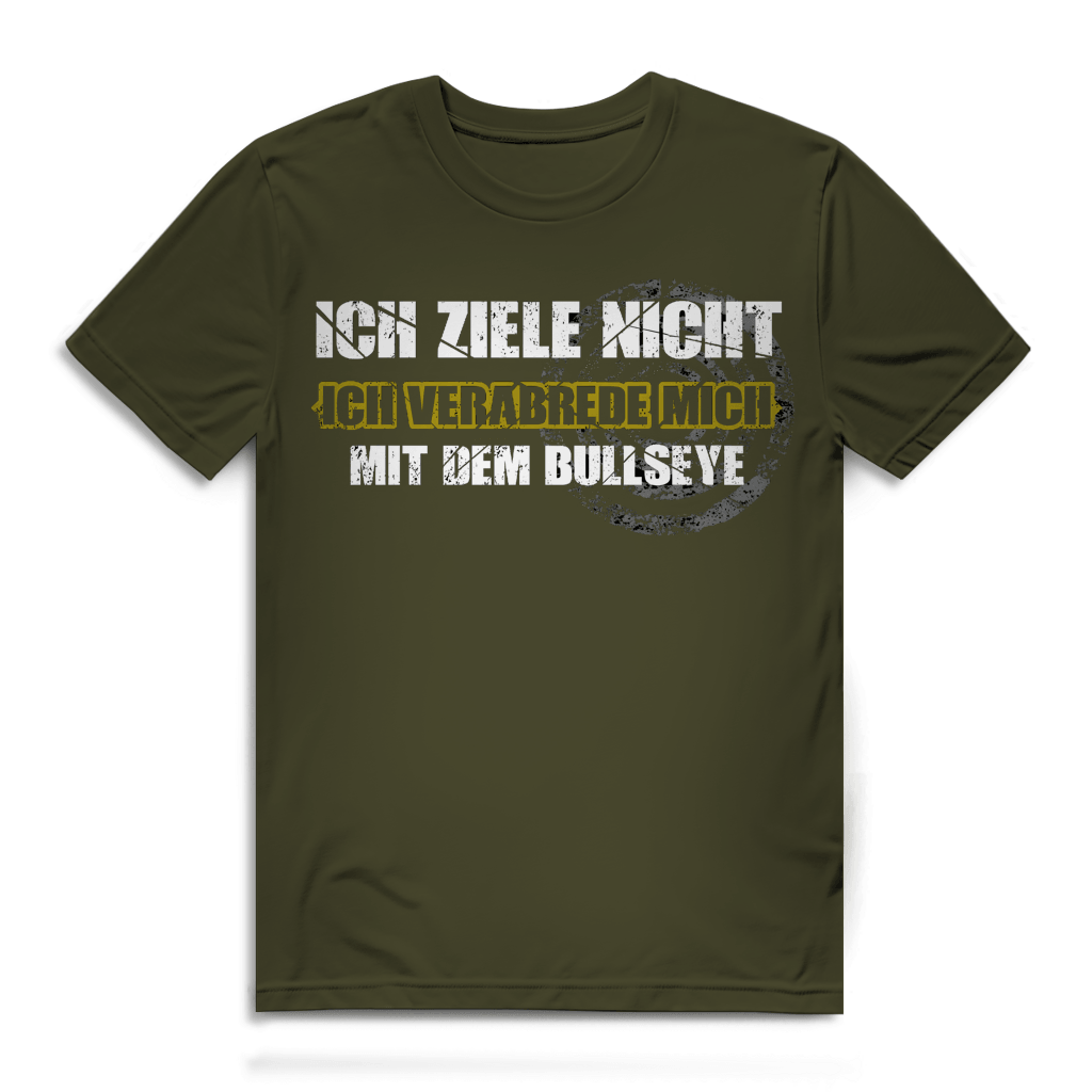 Ich ziele nicht Herren Premium Bio T-Shirt mit Dart-Humor und grungiger Typografie.