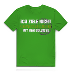 Ich ziele nicht Herren Premium Bio T-Shirt in grün mit Dart-Humor und Typografie.