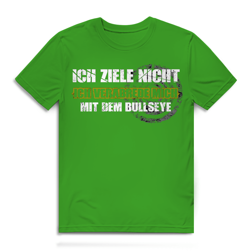 Ich ziele nicht Herren Premium Bio T-Shirt in grün mit Dart-Humor und Typografie.