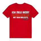 Ich ziele nicht Herren Premium Bio T-Shirt in rot mit Dartspruch auf Vorderseite