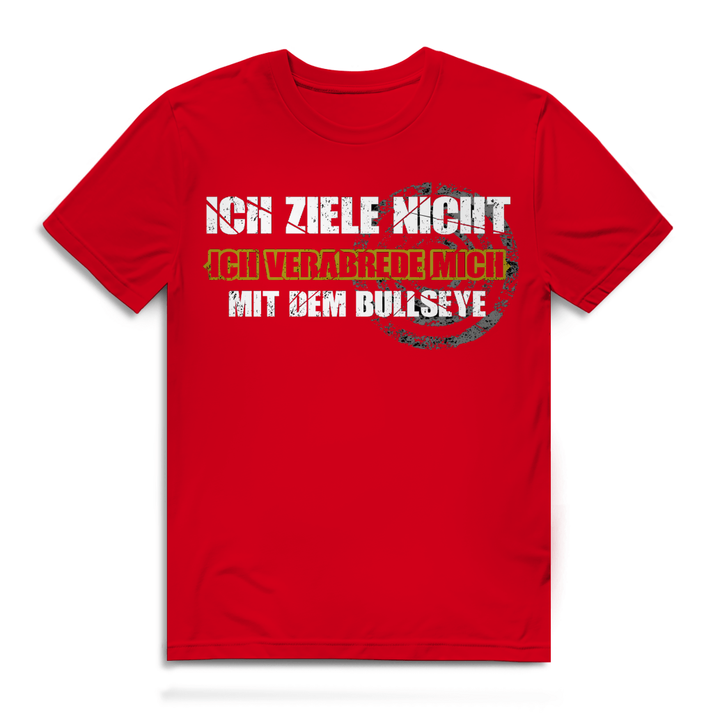 Ich ziele nicht Herren Premium Bio T-Shirt in rot mit Dartspruch auf Vorderseite