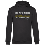 Ich ziele nicht Herren Premium Bio Hoodie mit Dart-Humor in schwarzem Design.