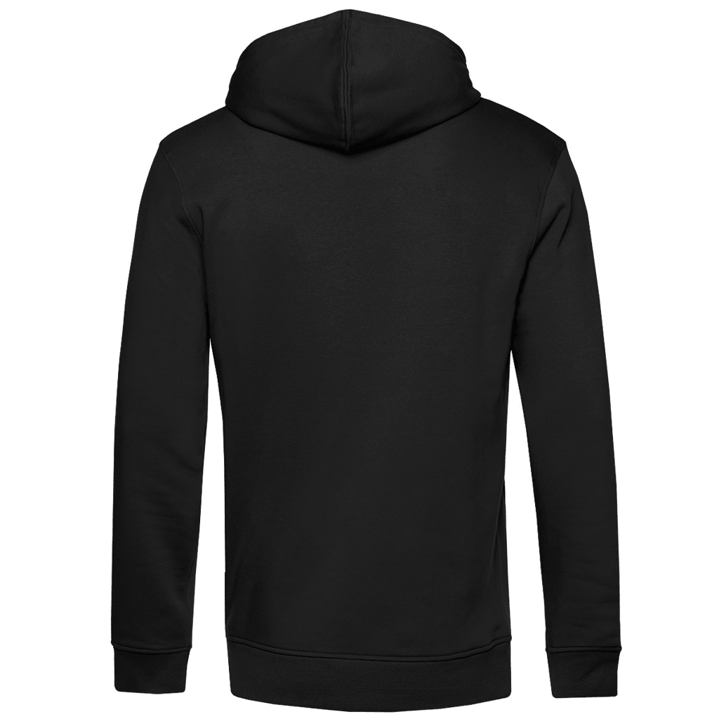 Ich ziele nicht Herren Premium Bio Hoodie, Rückansicht des schwarzen Hoodies, stylisch und bequem.