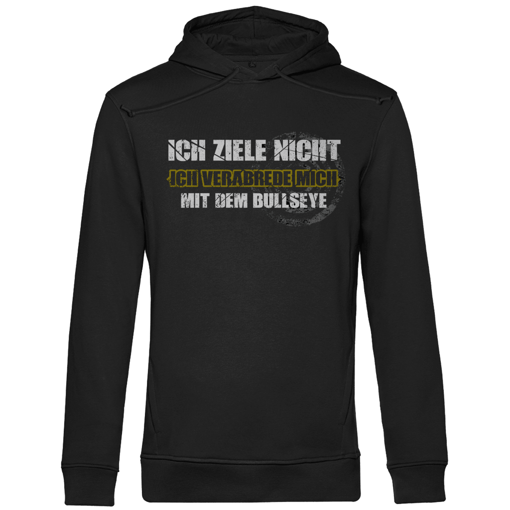 Ich ziele nicht Herren Premium Bio Hoodie mit Dart-Humor und markantem Motiv.
