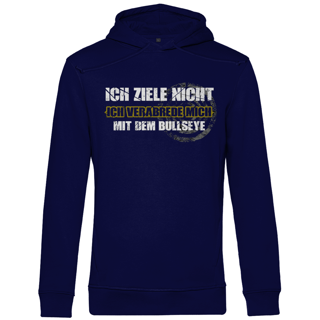 Ich ziele nicht Herren Premium Bio Hoodie mit witzigem Dart-Humor und markantem Motiv.