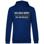 Ich ziele nicht Herren Premium Bio Hoodie mit Dart-Humor und markantem Motiv in blauer Farbe