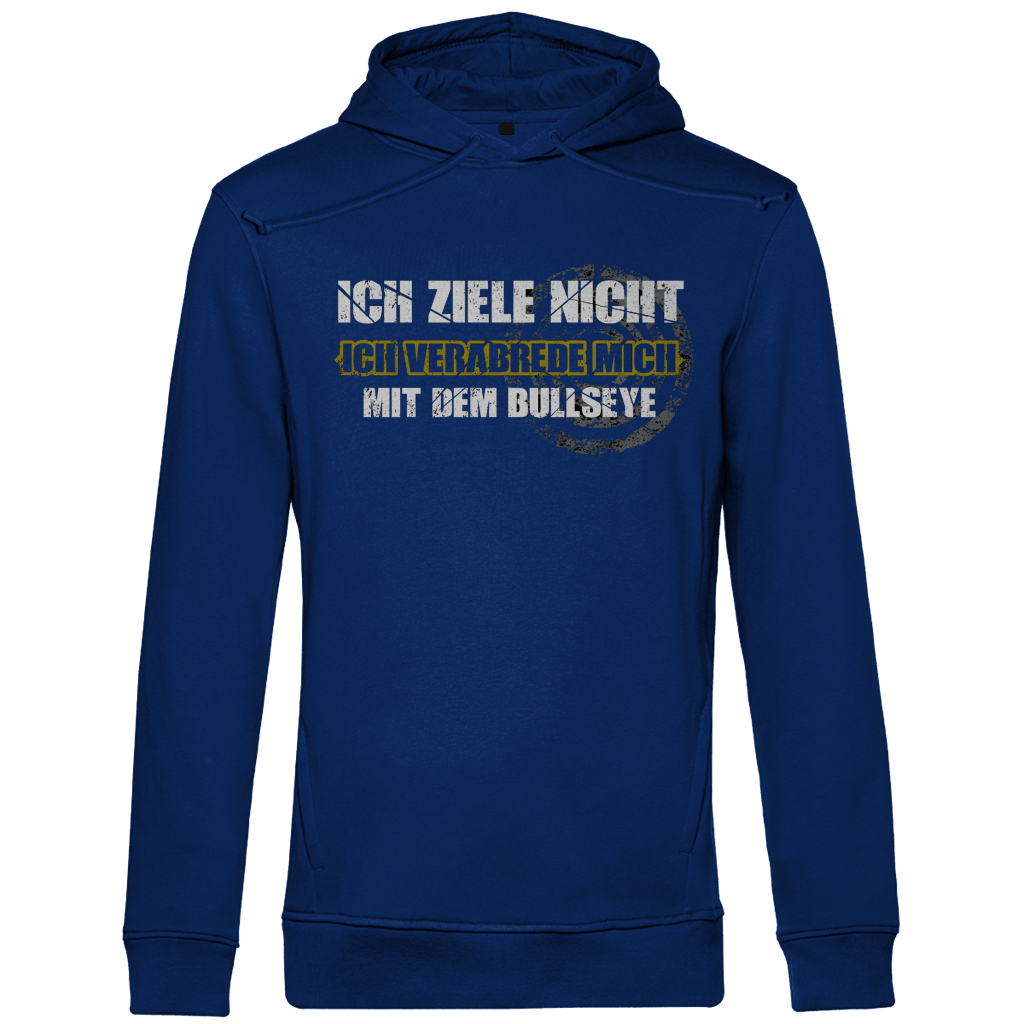 Ich ziele nicht Herren Premium Bio Hoodie mit Dart-Humor und markantem Motiv in blauer Farbe