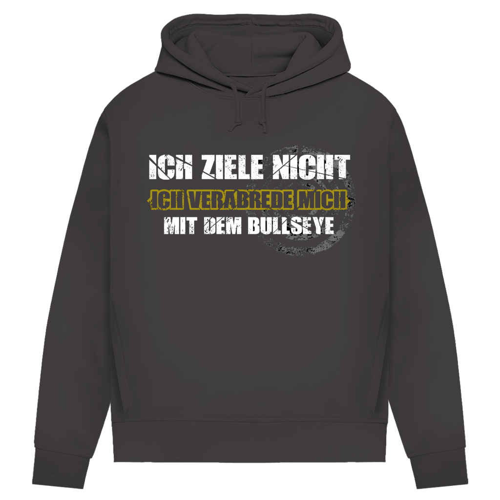 Ich ziele nicht Damen Premium Bio Hoodie mit frechem Dart-Humor und markantem Motiv.