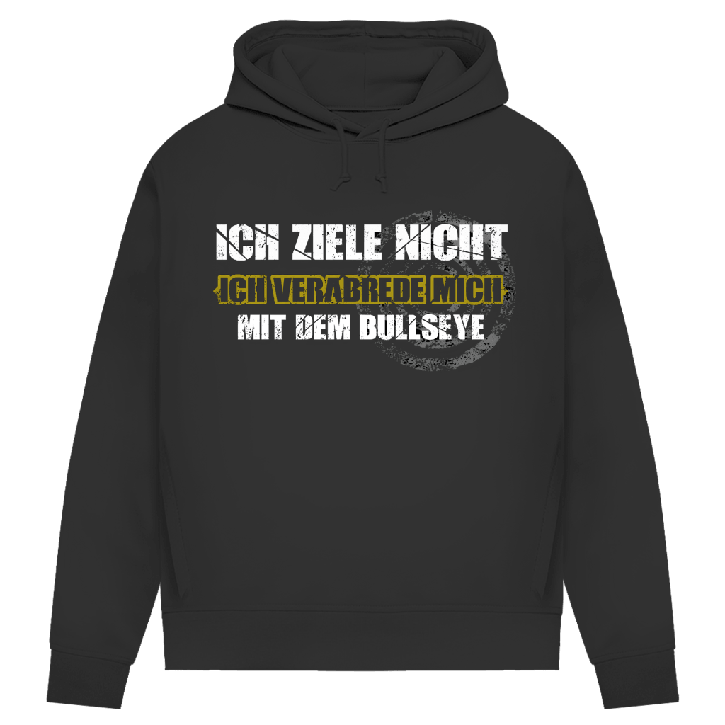 Ich ziele nicht Damen Premium Bio Hoodie mit frechem Dart-Motiv und witzigem Spruch.