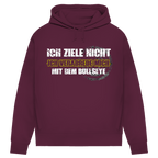 Ich ziele nicht Damen Premium Bio Hoodie mit frechem Dart-Humor und stilvollem Design in Bordeauxrot.