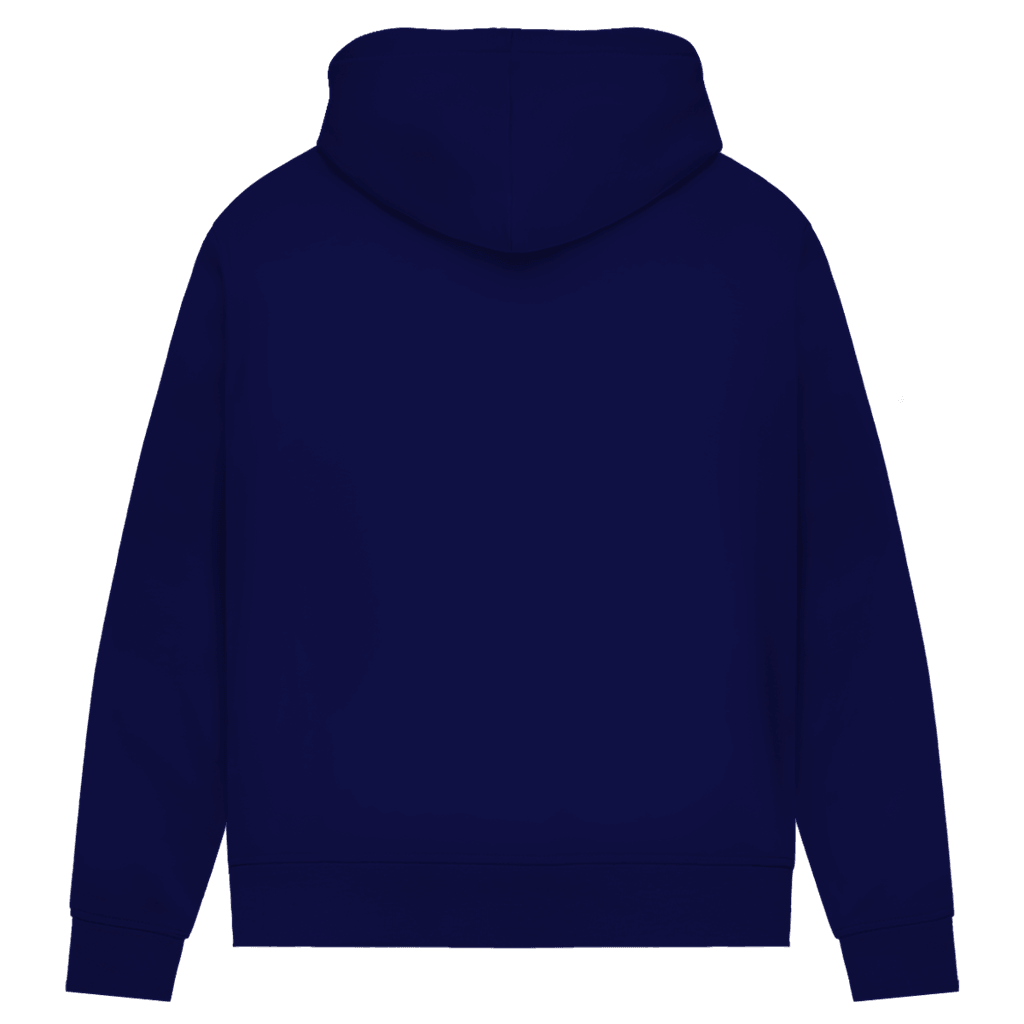 Ich ziele nicht Damen Premium Bio Hoodie Rückansicht in navy blau.