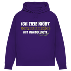 Ich ziele nicht Damen Premium Bio Hoodie mit originellem Dart-Motiv in lila.
