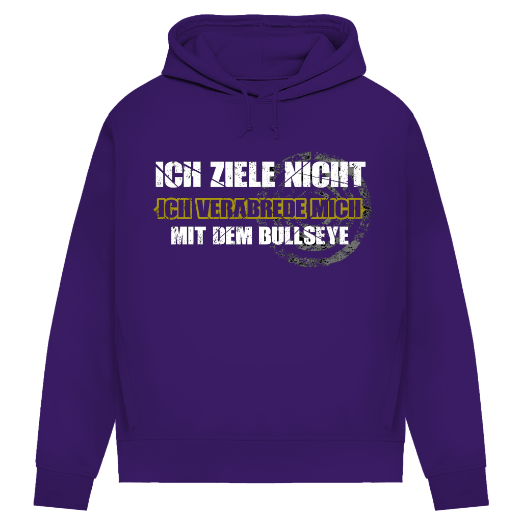 Ich ziele nicht Damen Premium Bio Hoodie mit originellem Dart-Motiv in lila.