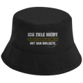 Ich ziele nicht Bio Sonnenhut mit humorvollem Dart-Motiv und grungiger Typografie, unisex und lässig.