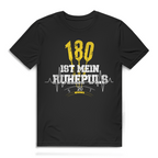 180 ist mein Ruhepuls Herren Premium Bio T-Shirt mit auffälligem Design und gelben Dartpfeilen.