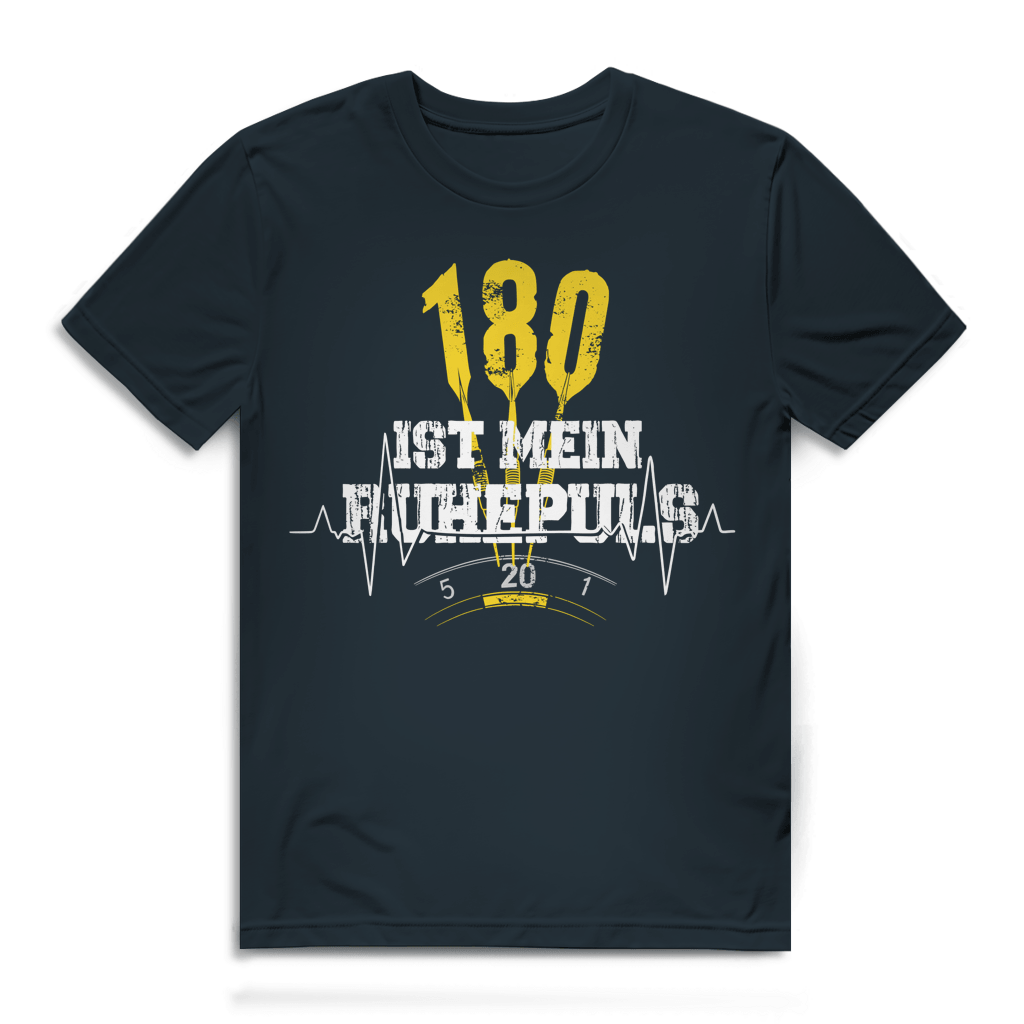 180 ist mein Ruhepuls Herren Premium Bio T-Shirt mit gelben Dartpfeilen und Herzschlag-Motiv.