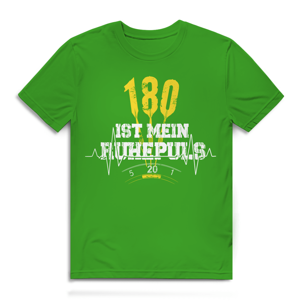 180 ist mein Ruhepuls Herren Premium Bio T-Shirt in grün mit Darts-Motiv und Herzschlag-Linie.