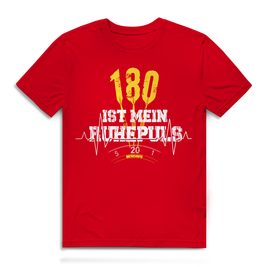 180 ist mein Ruhepuls Herren Premium Bio T-Shirt in rot mit auffälligem Design und Dartmotiven.