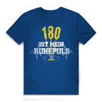 180 ist mein Ruhepuls Herren Premium Bio T-Shirt in blauer Farbe mit auffälligem Design.
