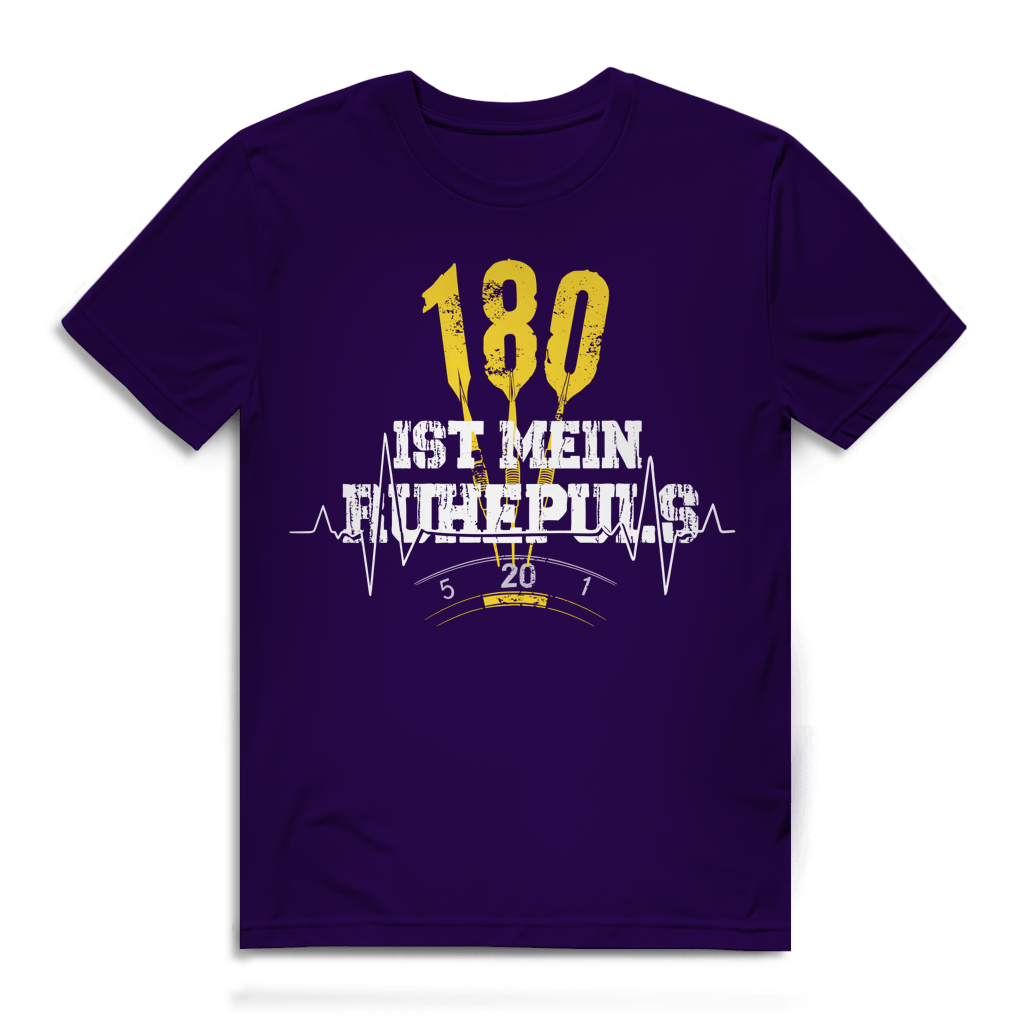 180 ist mein Ruhepuls Herren Premium Bio T-Shirt mit auffälligem Design und Herzschlag-Motiv auf lila Hintergrund.