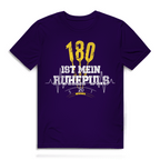 180 ist mein Ruhepuls Herren Premium Bio T-Shirt mit auffälligem Design und Herzschlag-Motiv auf lila Hintergrund.