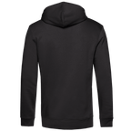 Rückansicht des 180 ist mein Ruhepuls Herren Premium Bio Hoodies in Schwarz, ideal für Dart-Fans.