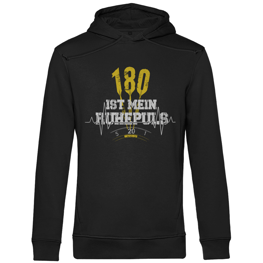 180 ist mein Ruhepuls Herren Premium Bio Hoodie in schwarzem Design mit auffälligem Motiv.