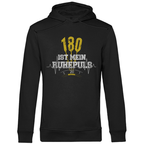 180 ist mein Ruhepuls Herren Premium Bio Hoodie in schwarzem Design mit auffälligem Motiv.