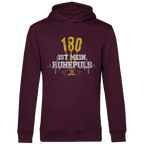 180 ist mein Ruhepuls Herren Premium Bio Hoodie in burgund mit Dart-Motiv und Herzschlag-Linie.