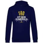 180 ist mein Ruhepuls Herren Premium Bio Hoodie in dunkelblau mit auffälligem Motiv und Dartsymbolen.