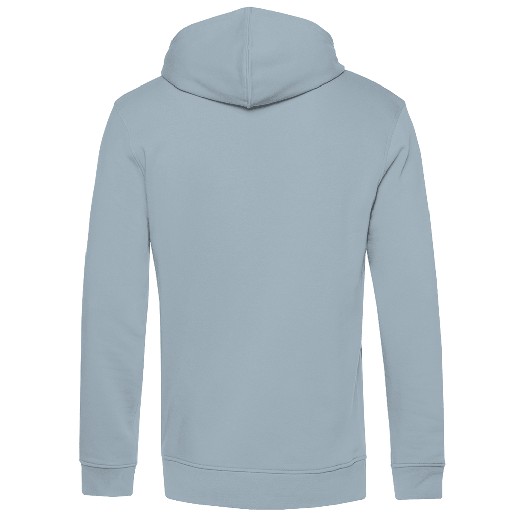 Hinteransicht des 180 ist mein Ruhepuls Herren Premium Bio Hoodie in hellblau.
